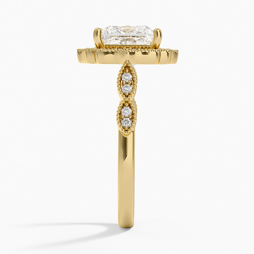 Ketlen Vintage Accents (Round Side Stones) Lab Diamond Ring in 18K Gold - Princess