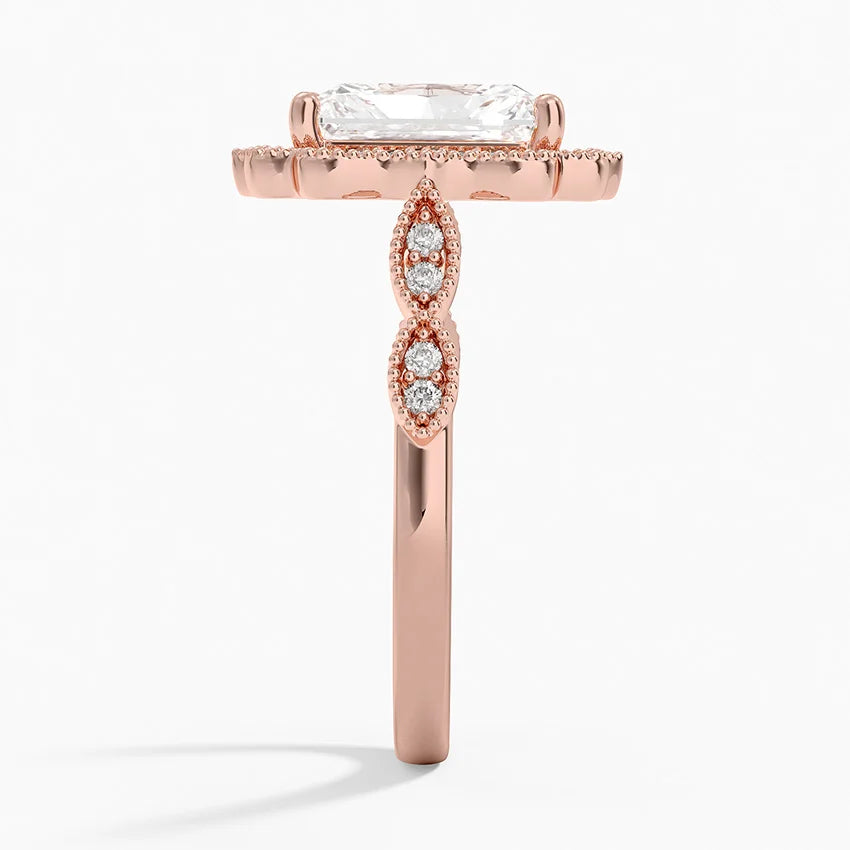 Ketlen Vintage Accents (Round Side Stones) Lab Diamond Ring in 18K Gold - Radiant