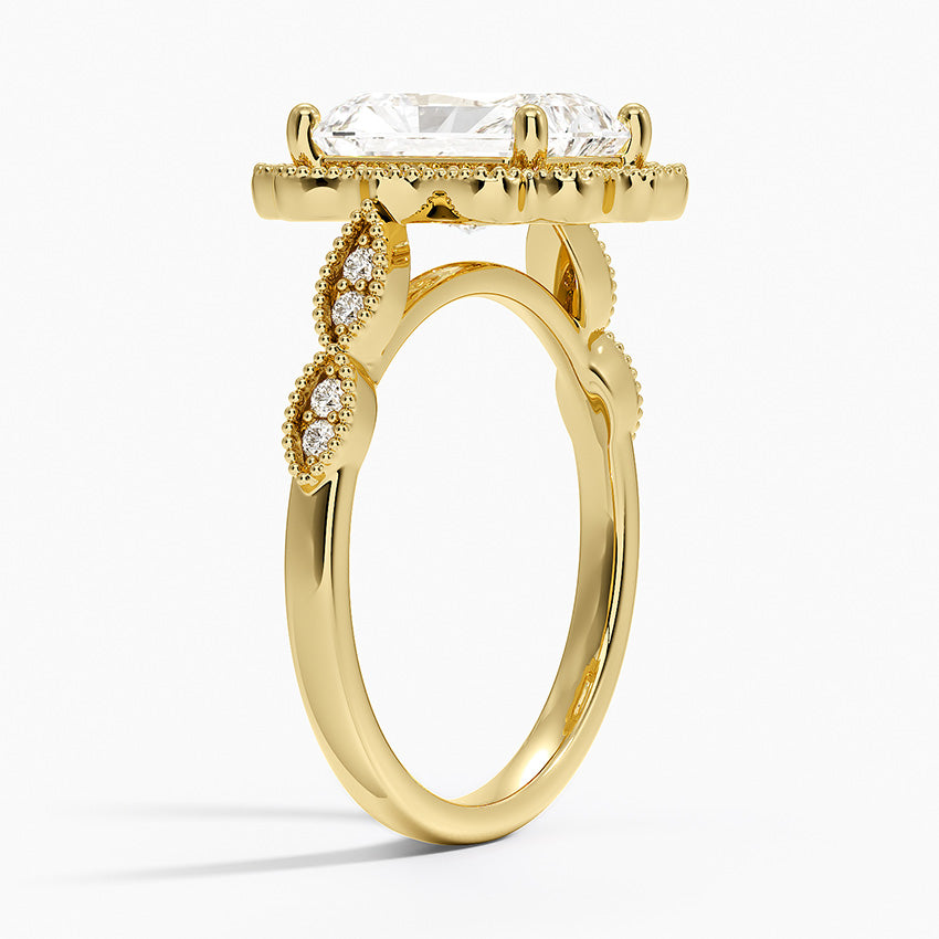 Ketlen Vintage Accents (Round Side Stones) Lab Diamond Ring in 18K Gold - Radiant
