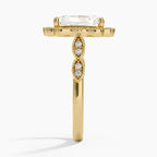 18K Solid Gold Ketlen Radiant Vintage Accent Lab Diamond Ring