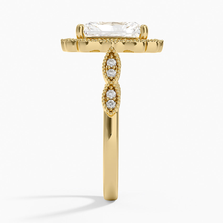 Ketlen Vintage Accents (Round Side Stones) Lab Diamond Ring in 18K Gold - Radiant