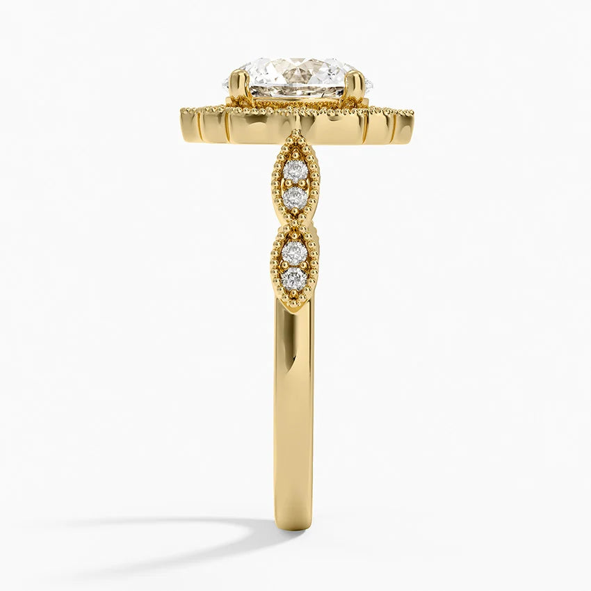 Ketlen Vintage Accents (Round Side Stones) Lab Diamond Ring in 18K Gold - Round