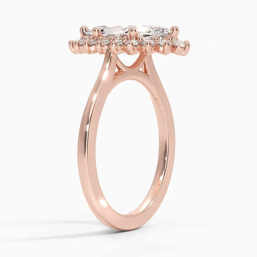 Liubov Vintage Accents (Round Side Stones) Lab Diamond Ring in 18K Gold - Marquise