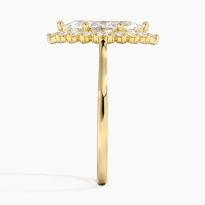 Liubov Vintage Accents (Round Side Stones) Lab Diamond Ring in 18K Gold - Marquise