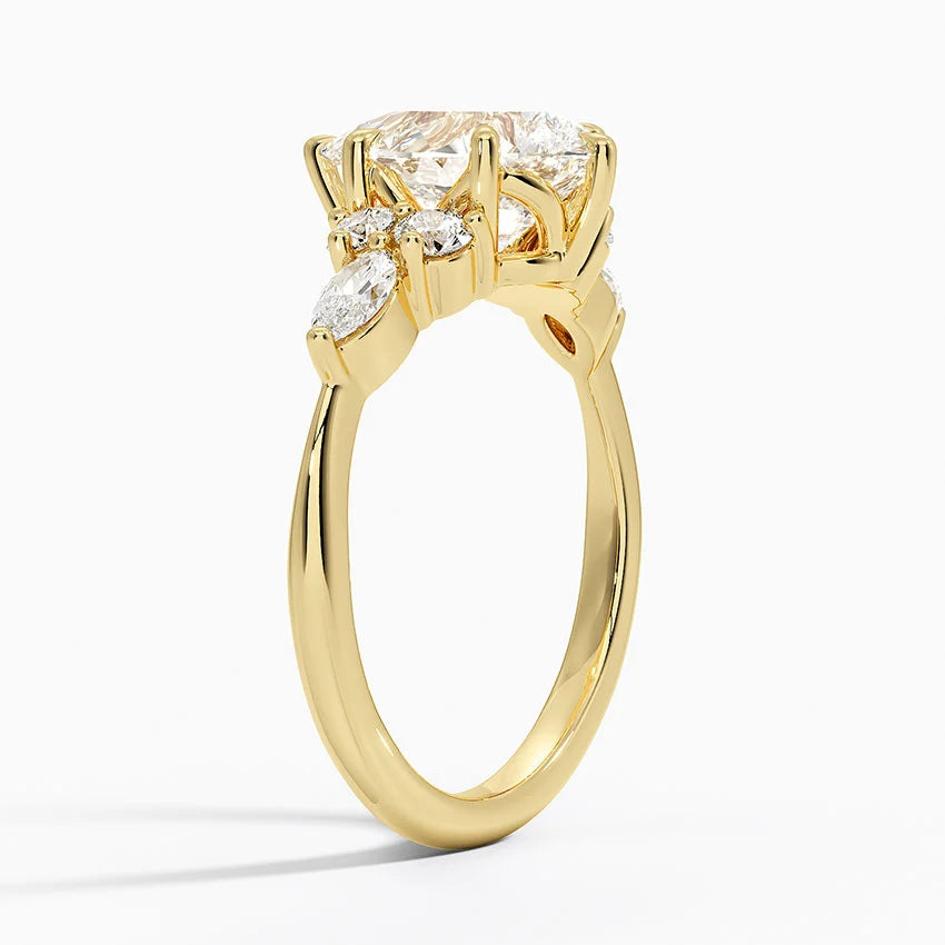 18K Solid Gold Rosea Pear Accent Lab Diamond Ring