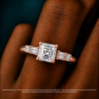 18K Solid Gold Leona Asscher Accent Lab Diamond Ring