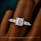 18K Solid Gold Leona Asscher Accent Lab Diamond Ring