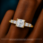 18K Solid Gold Leona Asscher Accent Lab Diamond Ring