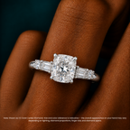 18K Solid Gold Leona Cushion Accent Lab Diamond Ring