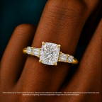 18K Solid Gold Leona Cushion Accent Lab Diamond Ring