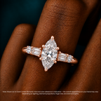 18K Solid Gold Leona Marquise Accent Lab Diamond Ring