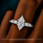 18K Solid Gold Leona Marquise Accent Lab Diamond Ring