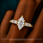 18K Solid Gold Leona Marquise Accent Lab Diamond Ring