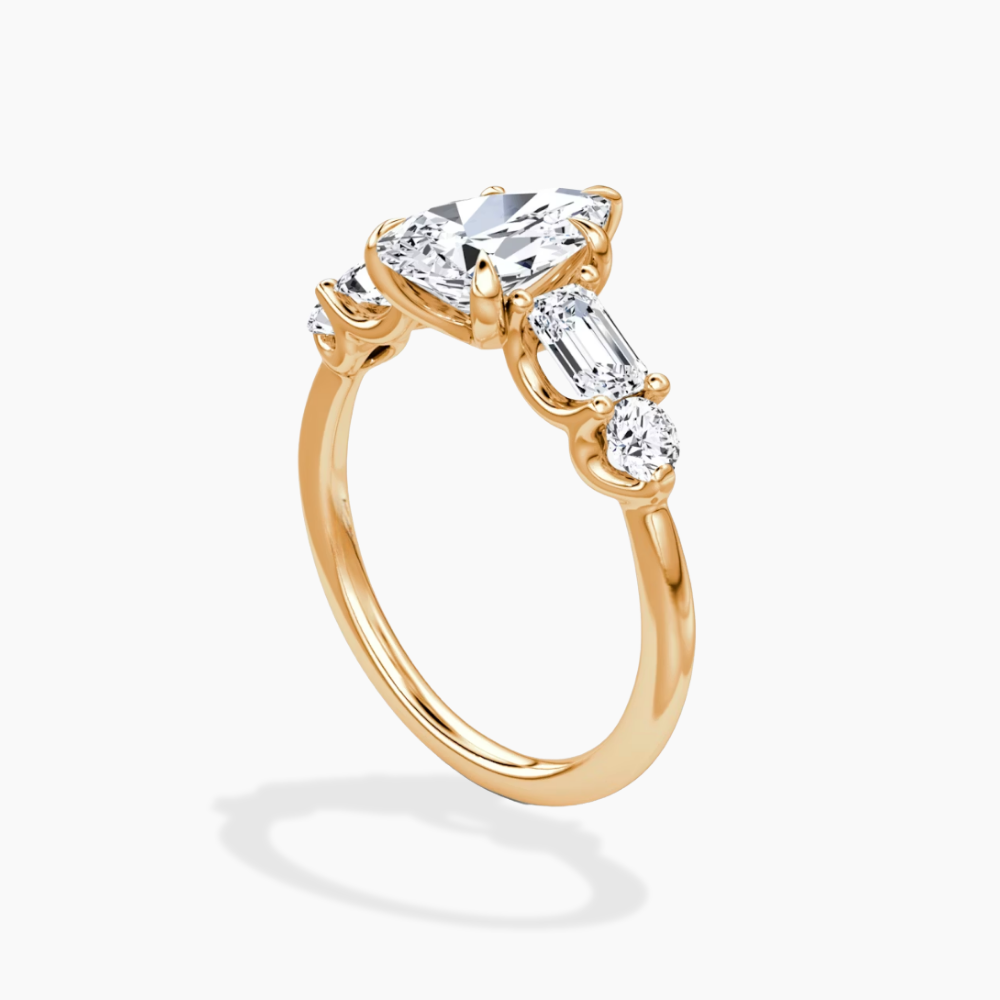 18K Solid Gold Leona Pear Accent Lab Diamond Ring