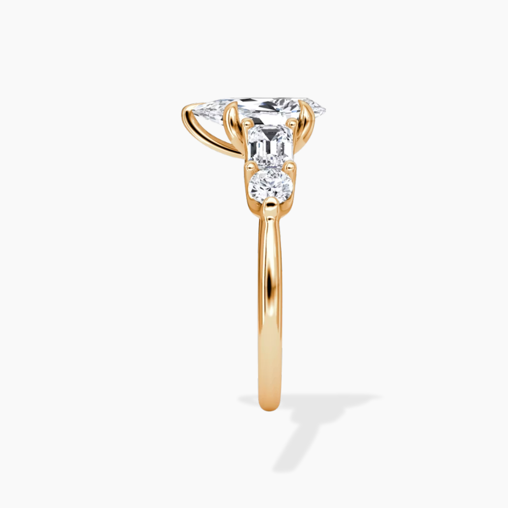 18K Solid Gold Leona Pear Accent Lab Diamond Ring