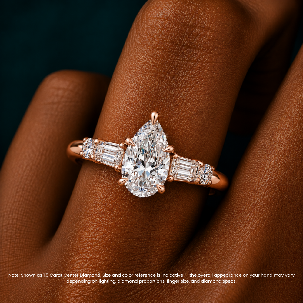 18K Solid Gold Leona Pear Accent Lab Diamond Ring