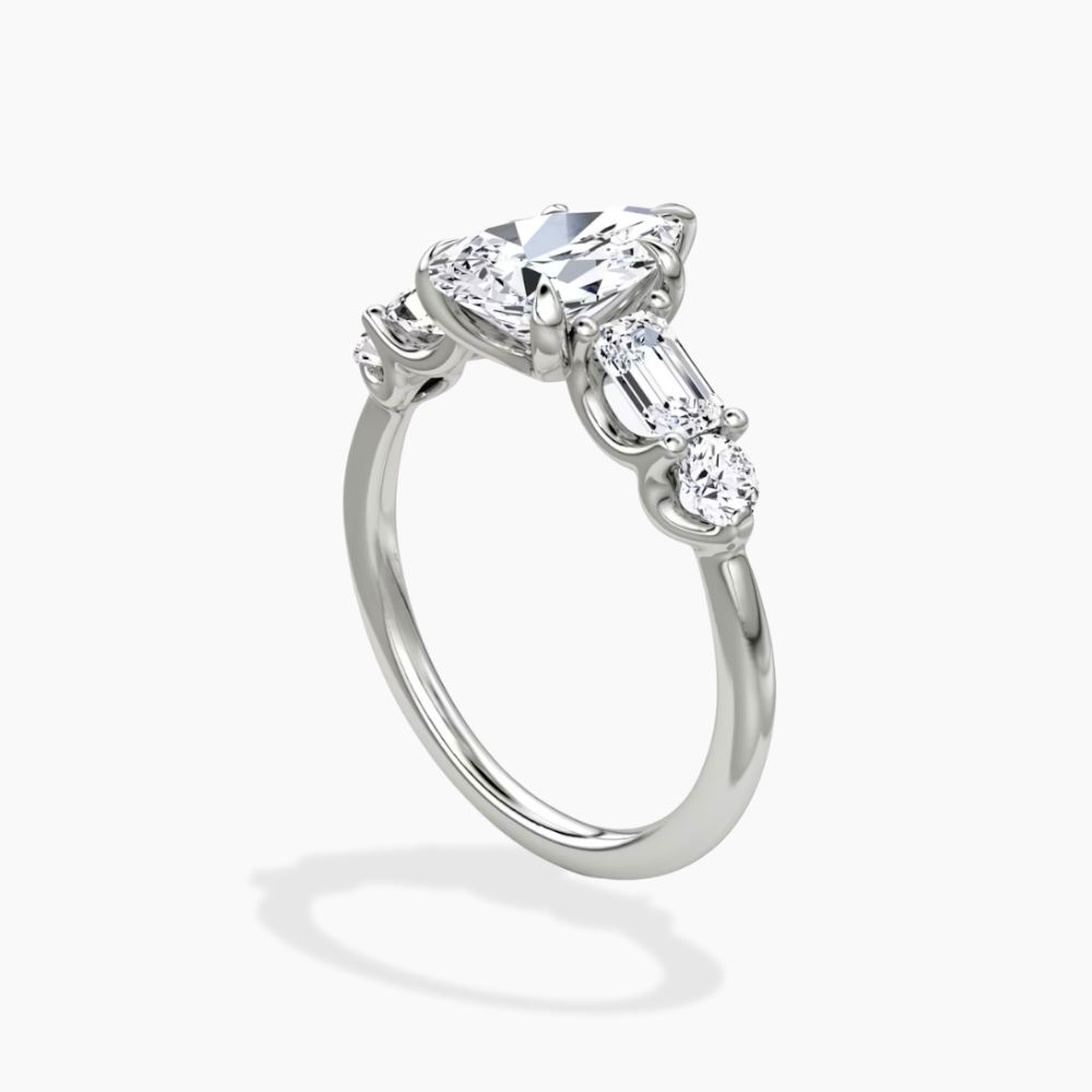 18K Solid Gold Leona Pear Accent Lab Diamond Ring