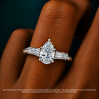 18K Solid Gold Leona Pear Accent Lab Diamond Ring