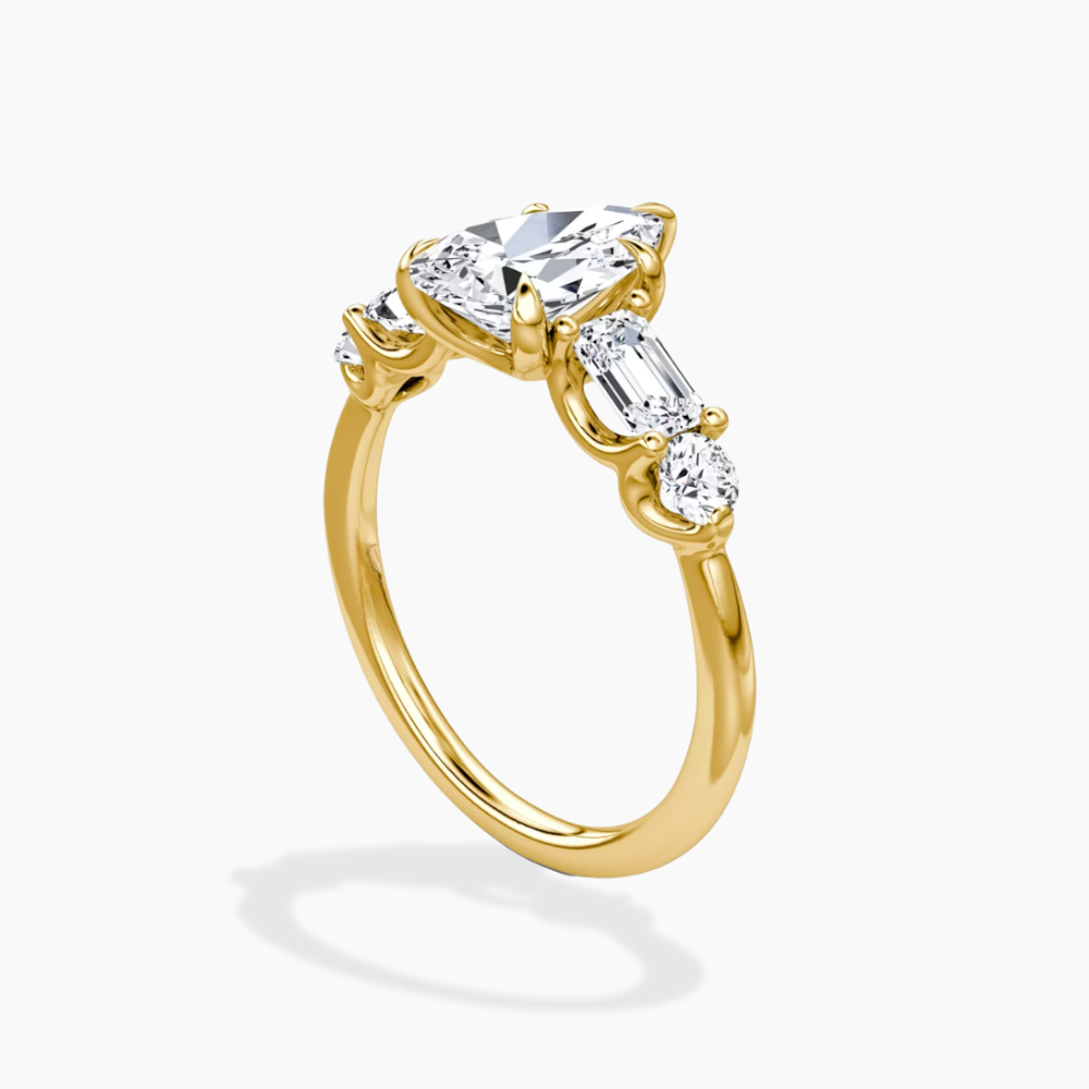 18K Solid Gold Leona Pear Accent Lab Diamond Ring