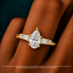 18K Solid Gold Leona Pear Accent Lab Diamond Ring