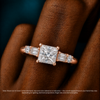 18K Solid Gold Leona Princess Accent Lab Diamond Ring
