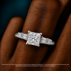 18K Solid Gold Leona Princess Accent Lab Diamond Ring
