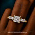 18K Solid Gold Leona Princess Accent Lab Diamond Ring