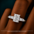 18K Solid Gold Leona Radiant Accent Lab Diamond Ring