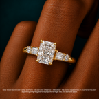18K Solid Gold Leona Radiant Accent Lab Diamond Ring