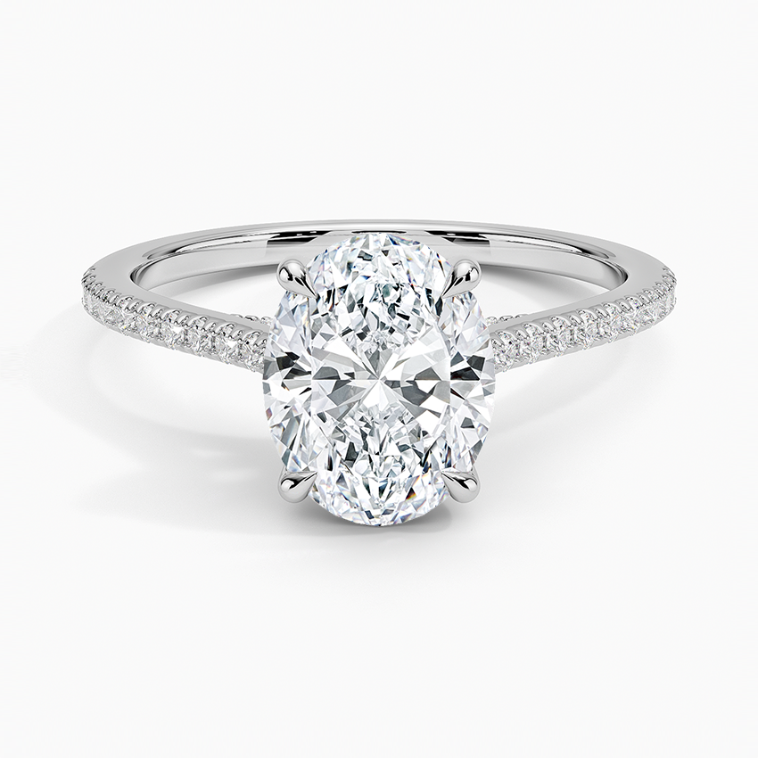 3 ct. Oval Lab Diamond Hidden Halo Cathedral Half Pave Setting 18K Yellow Gold