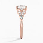 18K Solid Gold Magnolia Asscher Accent Lab Diamond Ring