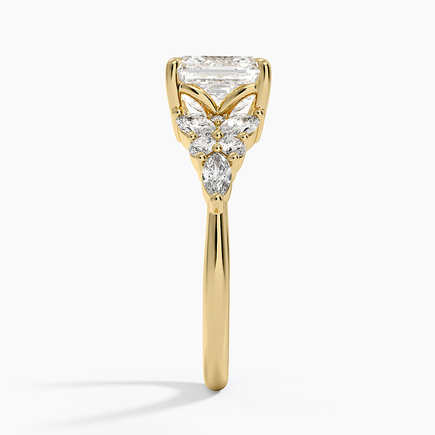 Magnolia Accents (Marquise and Round Side Stones) Lab Diamond Ring in 18K Gold - Asscher