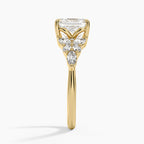 18K Solid Gold Magnolia Asscher Accent Lab Diamond Ring