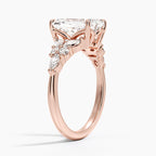 18K Solid Gold Magnolia Emerald Accent Lab Diamond Ring