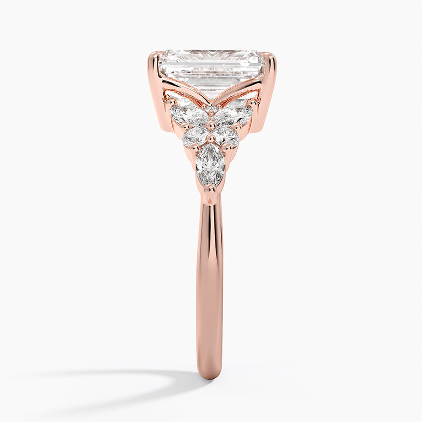 Magnolia Accents (Marquise and Round Side Stones) Lab Diamond Ring in 18K Gold - Emerald