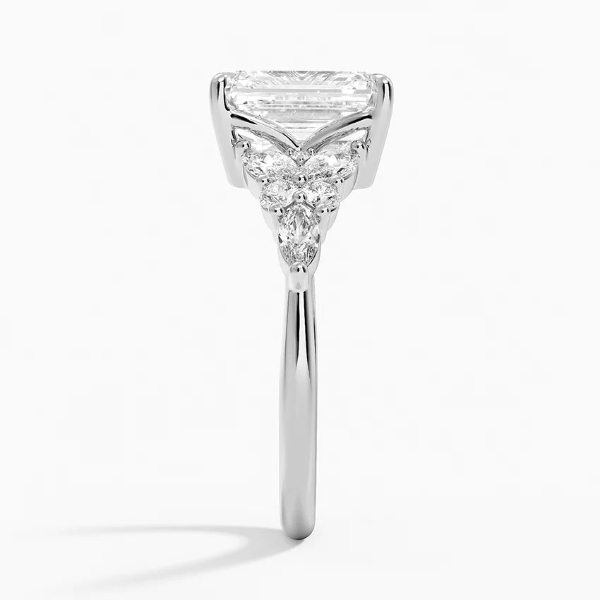 Magnolia Accents (Marquise and Round Side Stones) Lab Diamond Ring in 18K Gold - Emerald