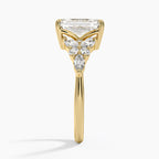 18K Solid Gold Magnolia Emerald Accent Lab Diamond Ring