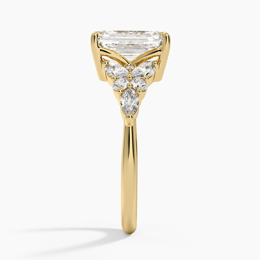 Magnolia Accents (Marquise and Round Side Stones) Lab Diamond Ring in 18K Gold - Emerald