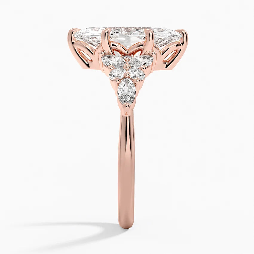 Magnolia Accents (Marquise and Round Side Stones) Lab Diamond Ring in 18K Gold - Marquise