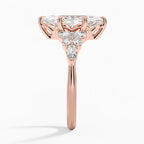 18K Solid Gold Magnolia Marquise Accent Lab Diamond Ring