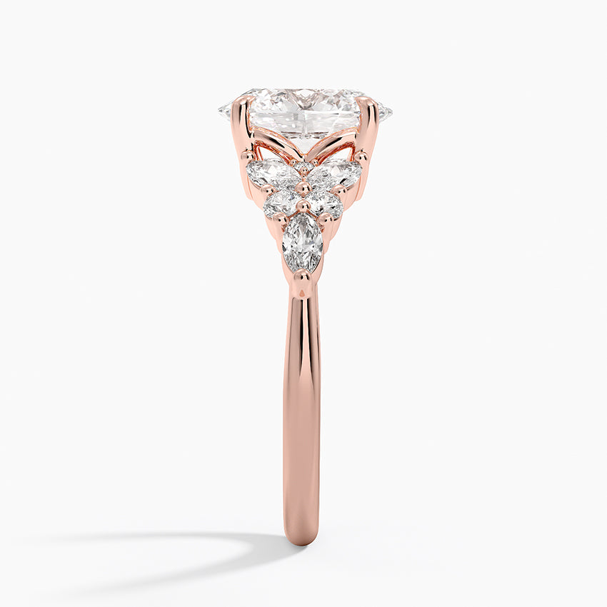 Magnolia Accents (Marquise and Round Side Stones) Lab Diamond Ring in 18K Gold - Oval