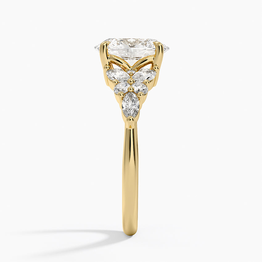 Magnolia Accents (Marquise and Round Side Stones) Lab Diamond Ring in 18K Gold - Oval