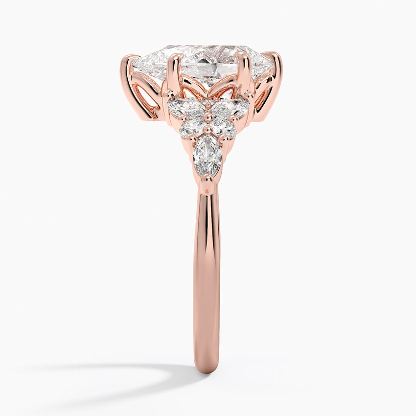 18K Solid Gold Magnolia Pear Accent Lab Diamond Ring