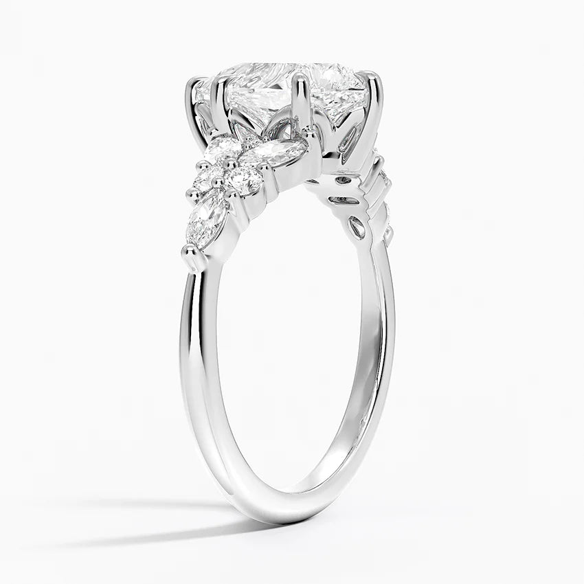 18K Solid Gold Magnolia Pear Accent Lab Diamond Ring
