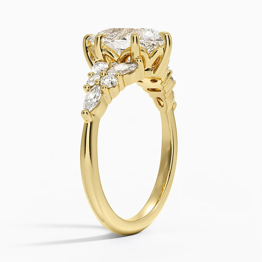 18K Solid Gold Magnolia Pear Accent Lab Diamond Ring