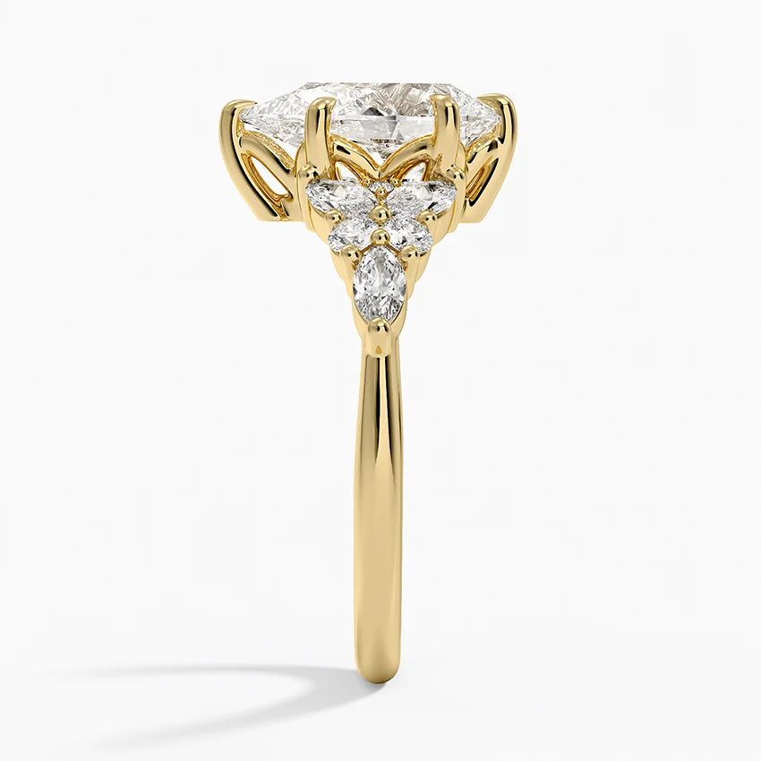 18K Solid Gold Magnolia Pear Accent Lab Diamond Ring