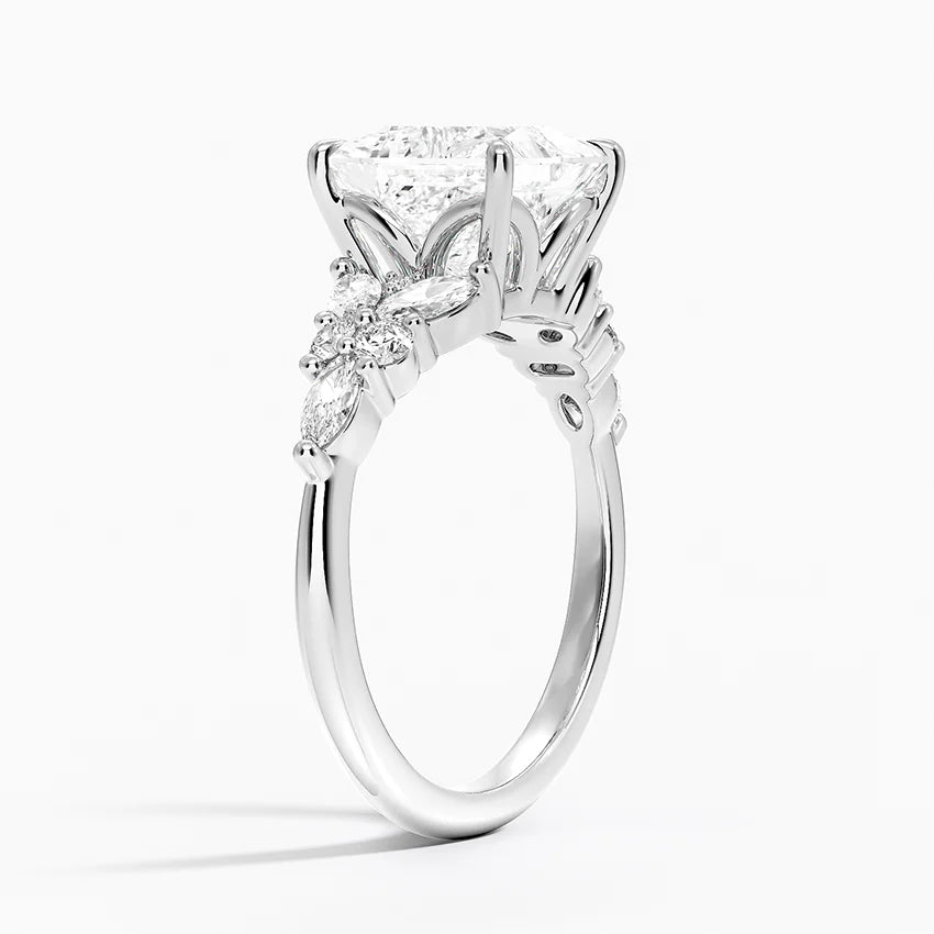 Magnolia Accents (Marquise and Round Side Stones) Lab Diamond Ring in 18K Gold - Princess