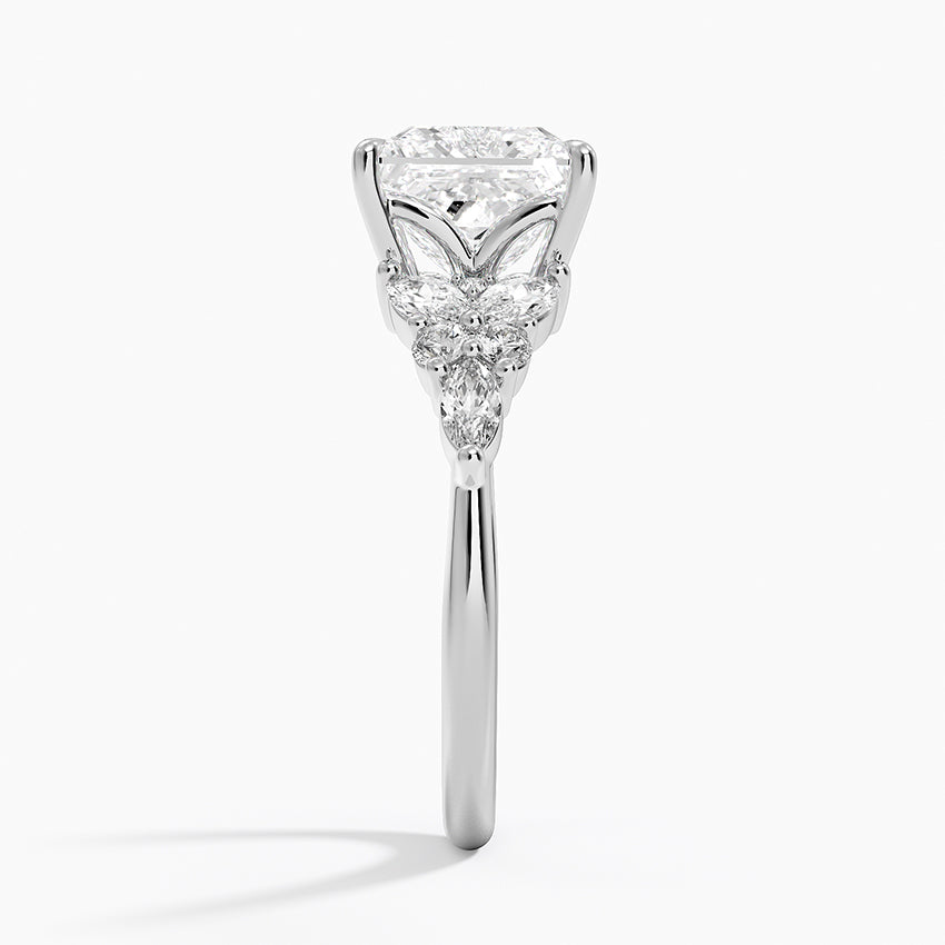Magnolia Accents (Marquise and Round Side Stones) Lab Diamond Ring in 18K Gold - Princess