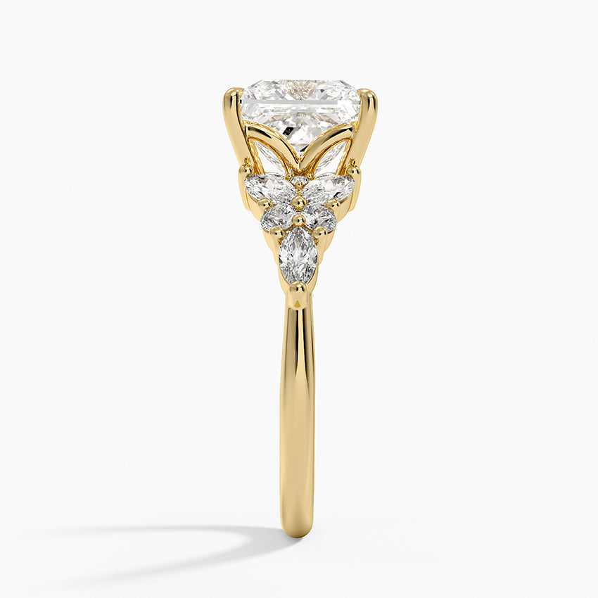 Magnolia Accents (Marquise and Round Side Stones) Lab Diamond Ring in 18K Gold - Princess
