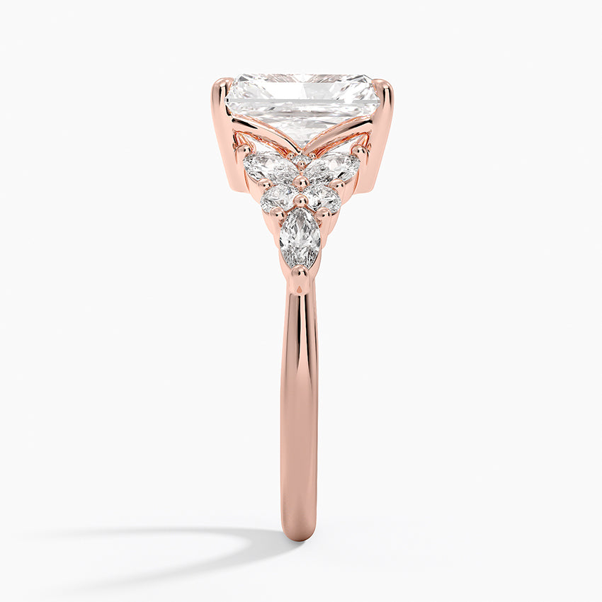 Magnolia Accents (Marquise and Round Side Stones) Lab Diamond Ring in 18K Gold - Radiant